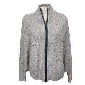 Womens Boxy Cardigan Poncho Med Beige Zip Up Knit Dolman Batwing Sleeve Boho